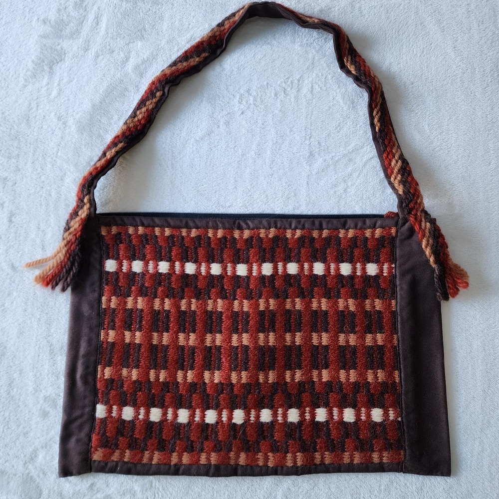 BOHO Woven Yarn Purse Bag Tapestry Handmade‎ Tribal Aztec Cottage Braided Fringe